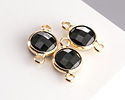 Jet Crystal Round Link in Gold Finish Bezel 14.5x8.5mm