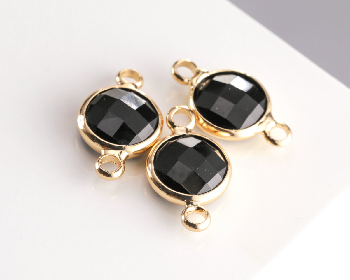 Jet Crystal Round Link in Gold Finish Bezel 14.5x8.5mm