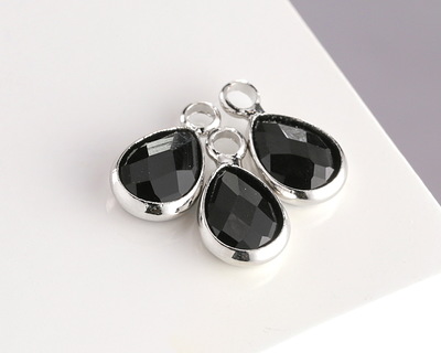 Jet Crystal Teardrop in Silver Finish Bezel 6.5x11.8mm