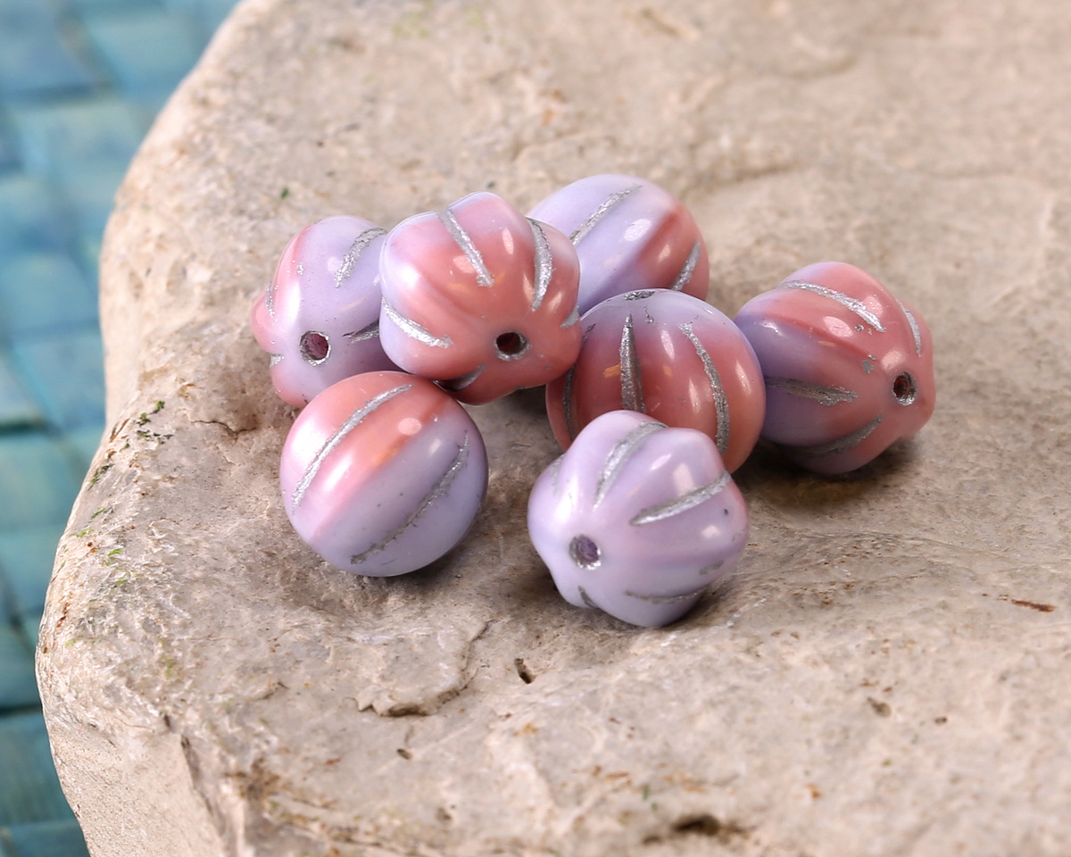 Czech Glass Lupine w/ Silver Melon Round 8mm