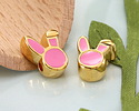 24K Gold (plated) Pink Enamel Cute Bunny Head Bead 9x12mm