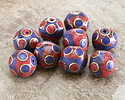 Nepalese Coral & Lapis w/ Brass Dots Round Bead 17-19mm
