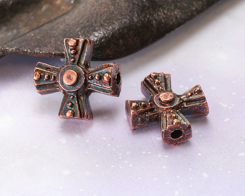 Mykonos Antique Copper (plated) Rosary Celtic Cross 15mm