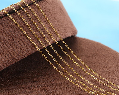 Waterproof 18K Gold PVD Plated Stainless Steel Tiny Cable Chain, 1.5x1mm links, 5' Package