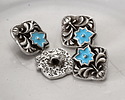 TierraCast Antique Silver (plated) Light Sky Blue Enamel Flower Square Button 14x15mm