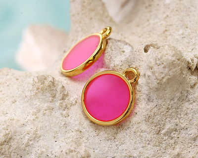 24K Gold (Plated) Transparent Paradise Pink Resin Round Focal 12x14mm