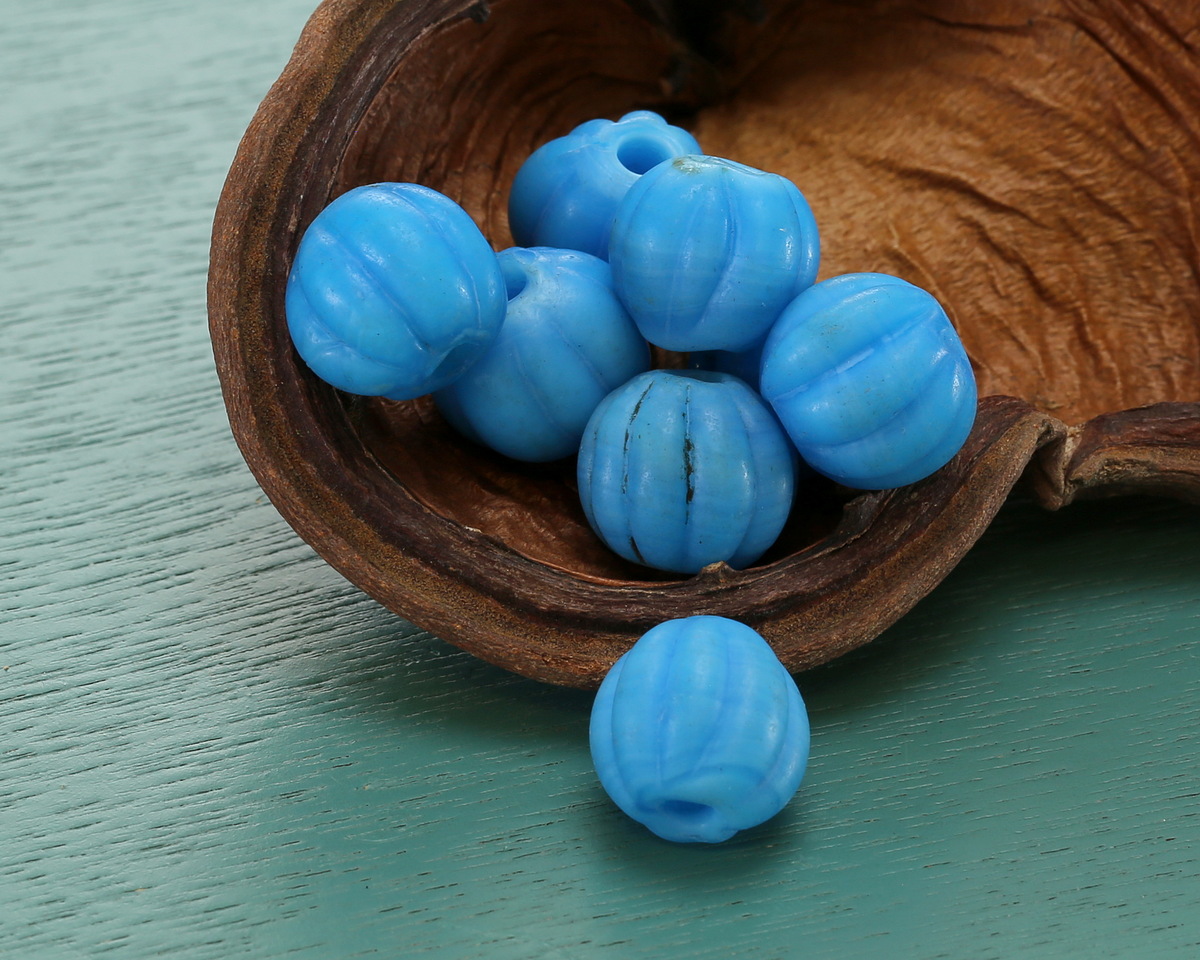 African Glass (Tanzania) Blue Turquoise Melon 14x15mm
