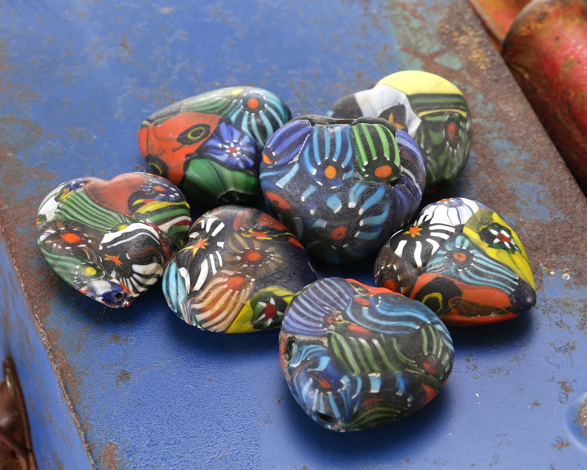 Vintage India Millefiori Heart Focal Bead 28-30mm