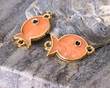 24K Gold (plated) Peach Pearl Enamel Fish Focal Link 19x11mm