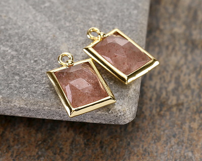 Strawberry Quartz w/ Gold Finish Faceted Rectangle Focal 10x15mm