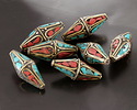 Nepalese Brass Rice Bead w/ Coral & Turquoise Mosaic Petals 35-38x14-15mm