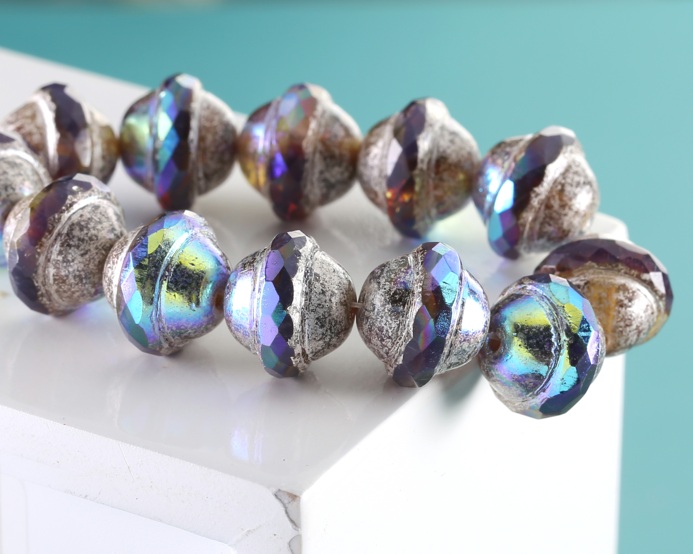 Czech Glass Amethyst AB w/ Antique Silver UFO 10x12mm