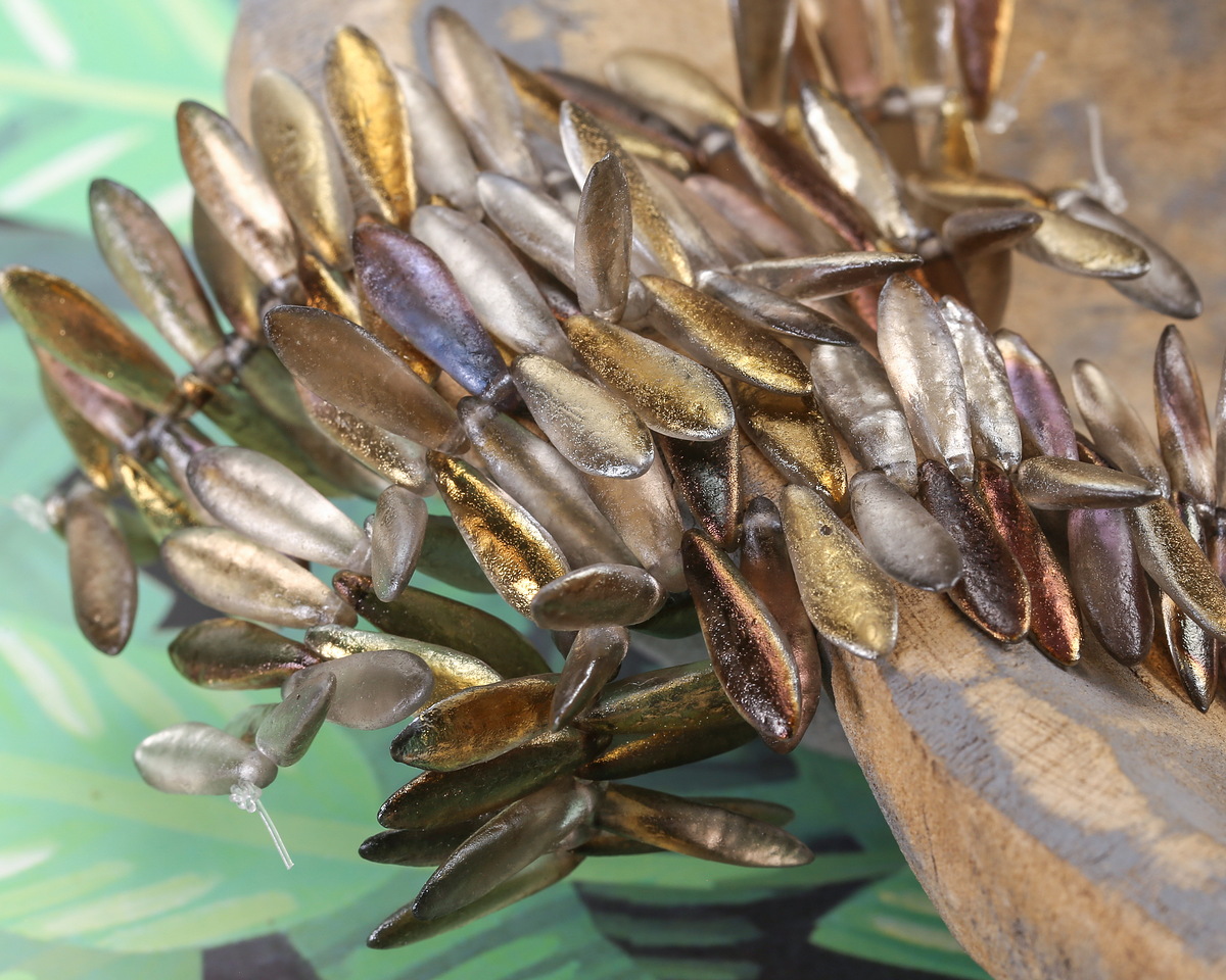 Czech Glass Textured Bronze & Gold Crystal Dagger 5x16mm