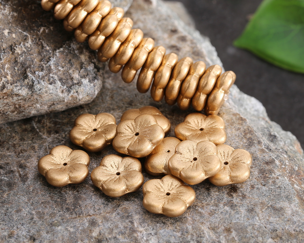 Czech Glass Matte Gold Flower 14mm
