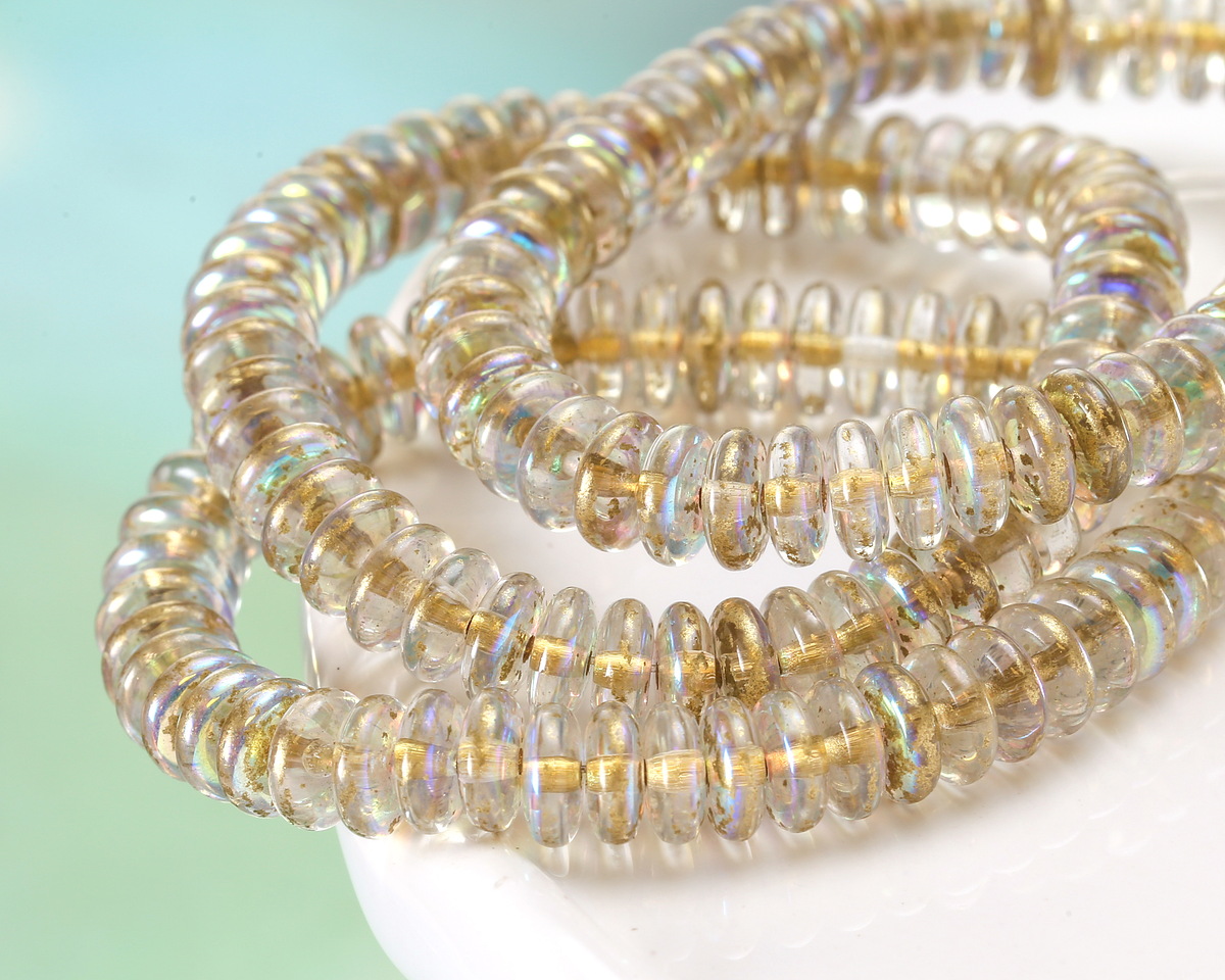 Czech Glass Crystal AB w/ Gold Flecks Spacer 2x6mm