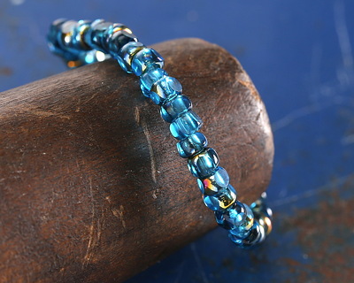 Czech Glass Capri Blue w/ Metallic Rainbow Trica Beads 3x4mm
