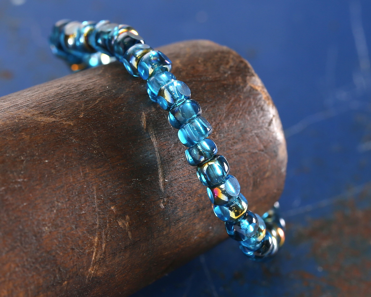 Czech Glass Capri Blue w/ Metallic Rainbow Trica Beads 3x4mm