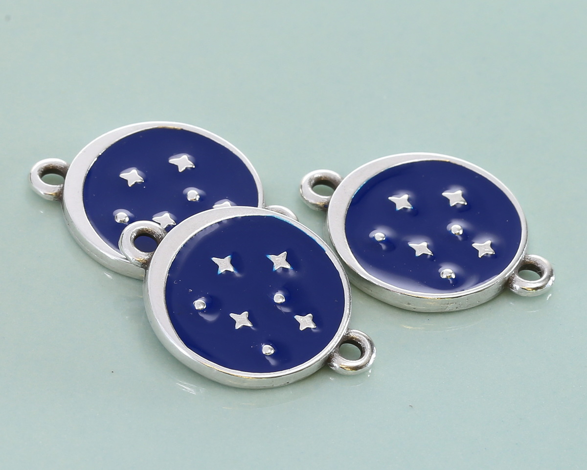 Antique Silver (plated) Cobalt Enamel Starry Night Focal Link 15x20mm