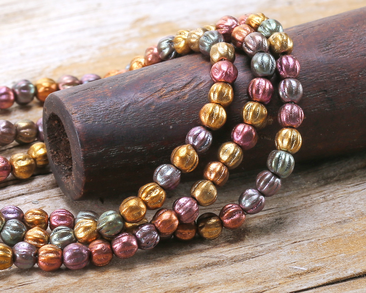 Czech Glass Autumn Metallics Melon Round 3mm