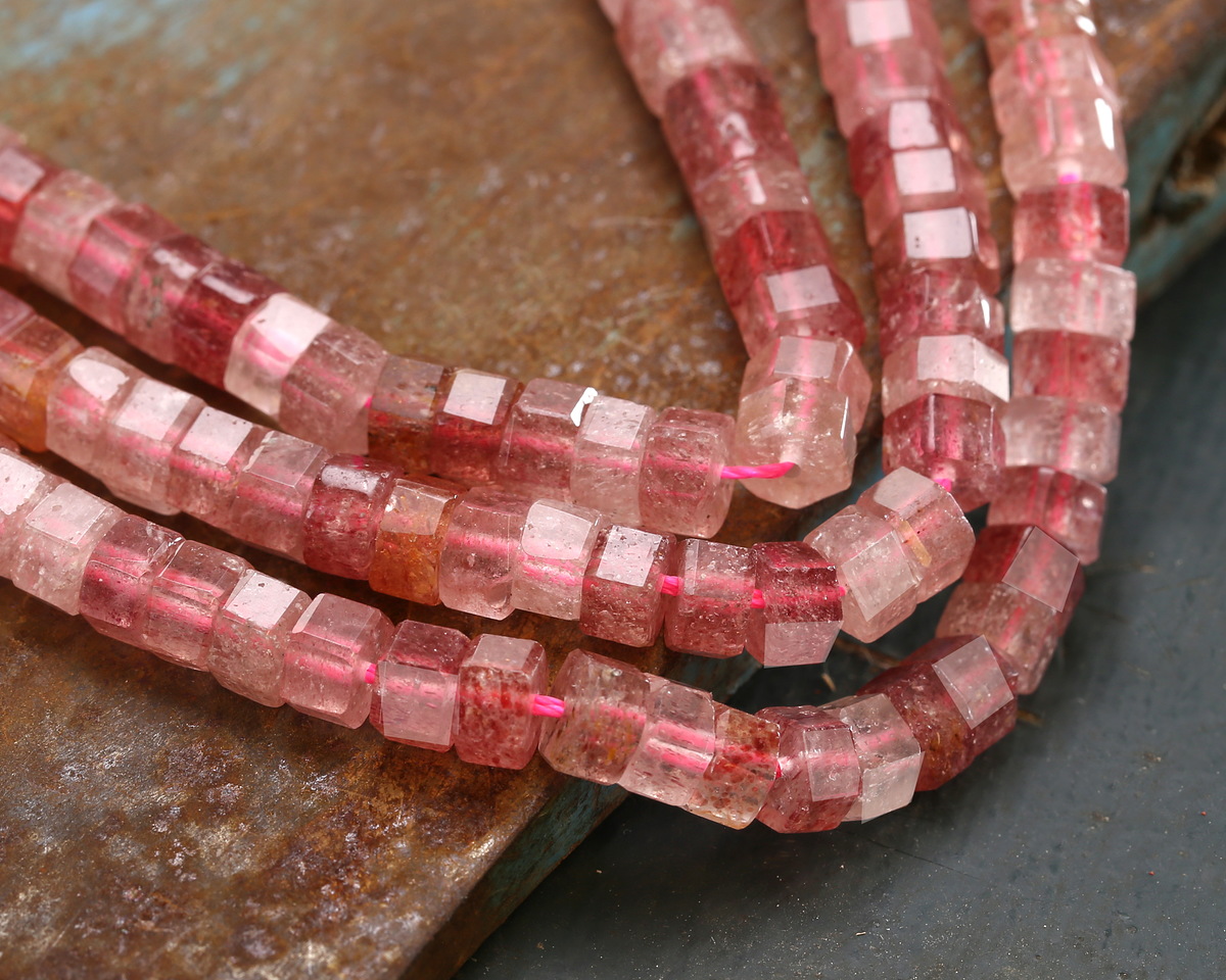 Strawberry Quartz Microfaceted Heishi 3x6mm