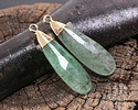 Green Strawberry Quartz Faceted Puff Teardrop Focal w/ Gold Finish 9x28mm