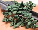 Czech Glass Metallic Green w/ Gold Leaf Drop 6x12mm