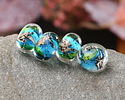 Grace Lampwork Java Moss Pond Rondelle 10x16mm