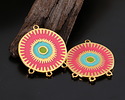 24K Gold (plated) Pink, Turquoise & Lime Enamel Radiating Sun 1-3 Chandelier Focal Link 26x32mm