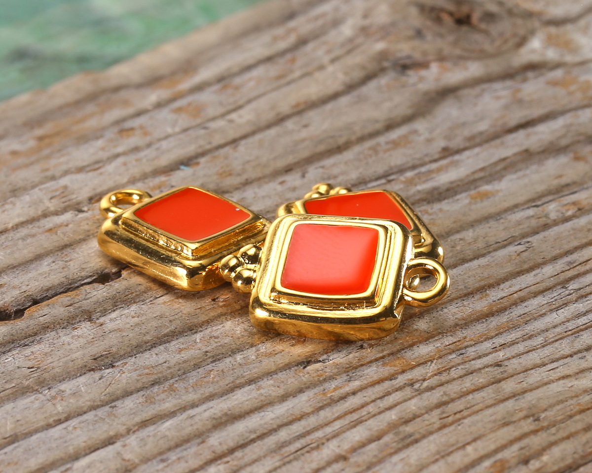 24K Gold (plated) Hyacinth Enamel Beaded Square Focal 10x16mm