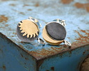 Nina Designs Sterling Silver Black Finish w/ Bronze Sun & Moon Post Earrings w/ Loop 8x11mm
