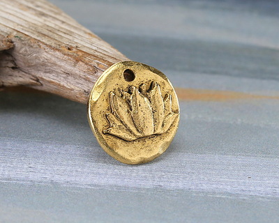 Nunn Design Antique Gold (plated) Small Organic Lotus Coin Charm 17.5mm