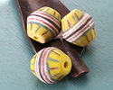 African Glass (Krobo) Yellow w/ Stripes King Bead Bicone 20x22mm