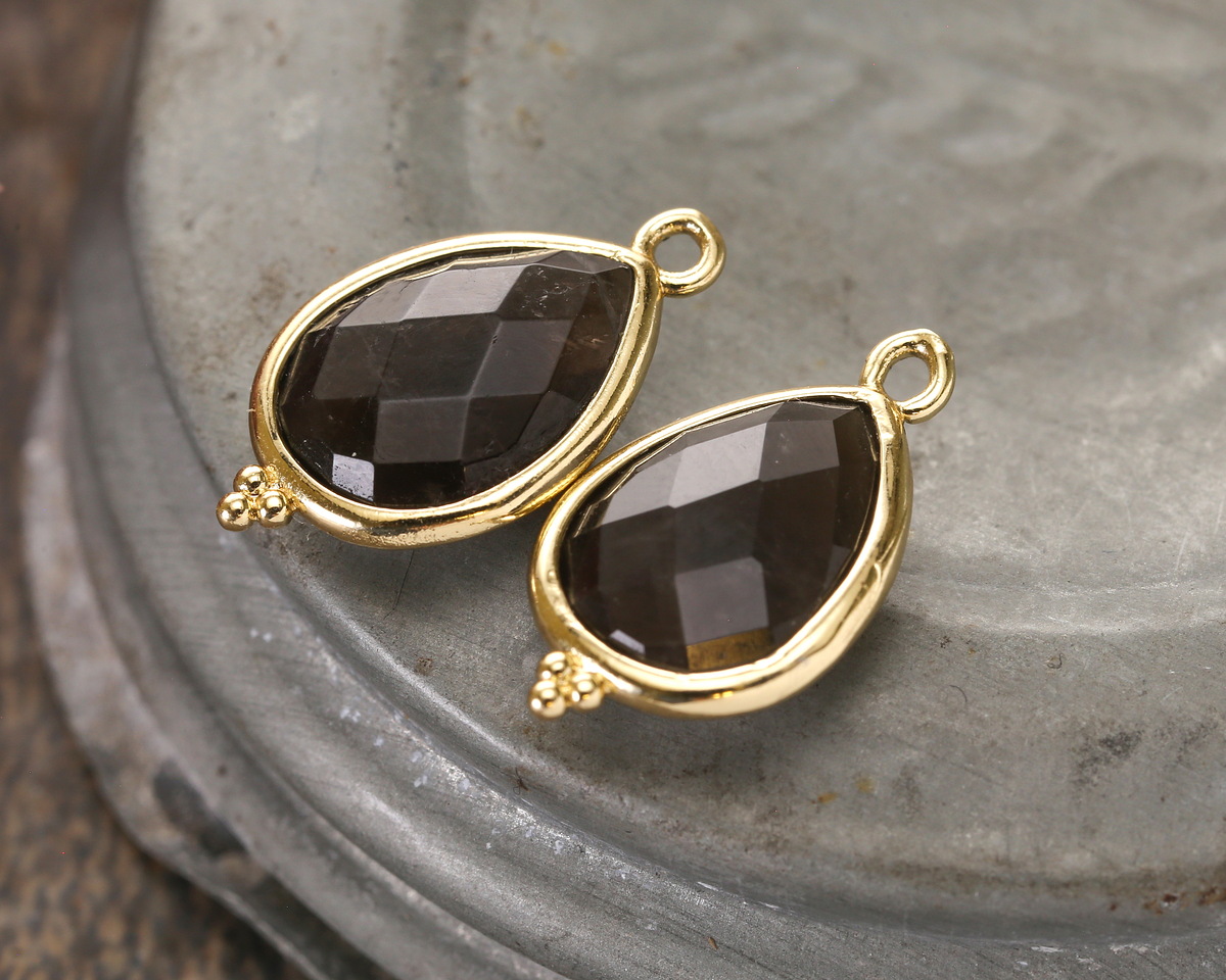 Smoky Quartz w/ Gold Finish Faceted Teardrop Focal 12x21mm