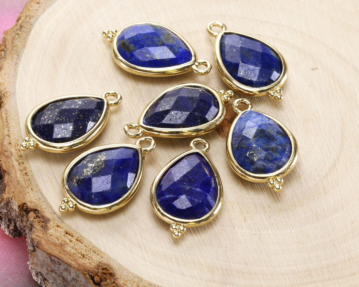 Lapis w/ Gold Finish Faceted Teardrop Focal 12x21mm