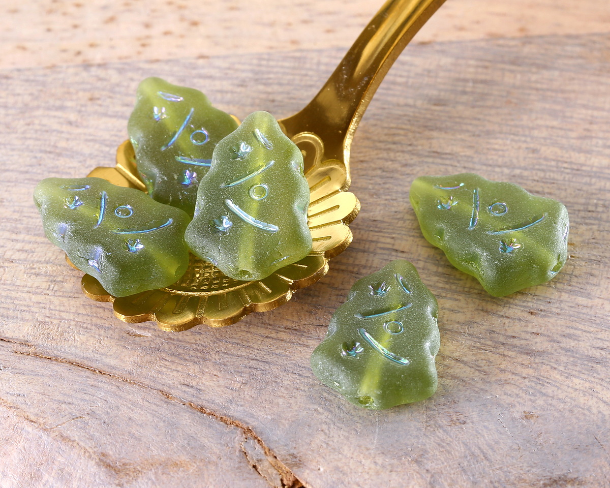 Czech Glass Matte Green AB Christmas Tree 17x12mm