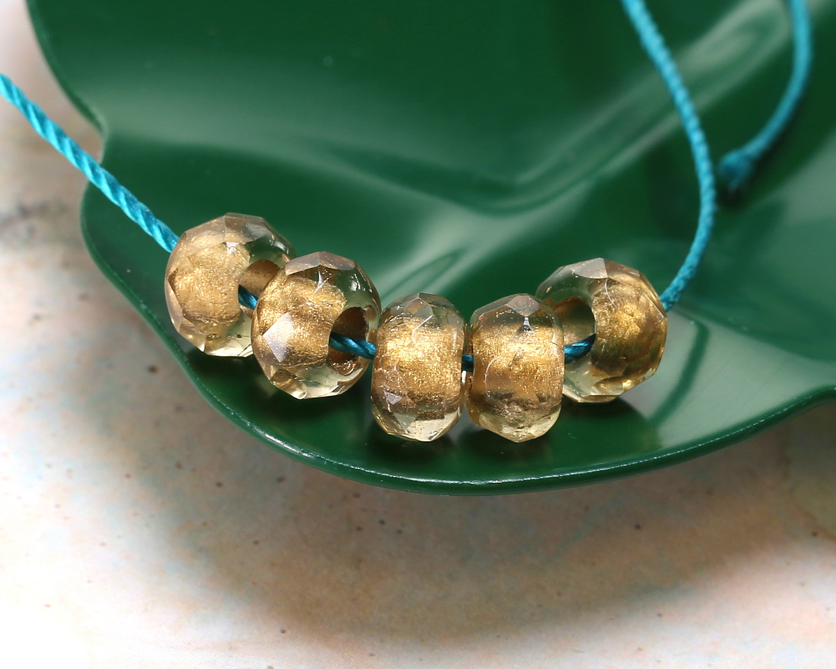 Czech Glass Smoky w/ Gold Lining Large Hole Fire Polished Rondelle 6x9mm