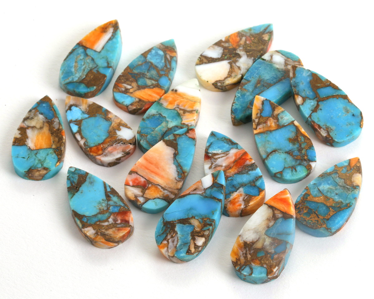 Spiny Oyster Turquoise Mosaic Flat Teardrop 10-13x21-24mm