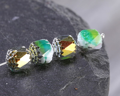 Czech Glass Fresh Mint w/ Rainbow Metallic Lantern 8mm