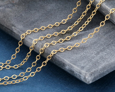 Satin Hamilton Gold (plated) Tiny Flat Oval Chain, 50m Spool