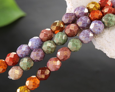 Czech Glass Bronzed Opaque Multi Color Mix Fire Polished Round 8mm