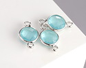 Sea Blue Opal Crystal Round Link in Silver Finish Bezel 14.5x8.5mm