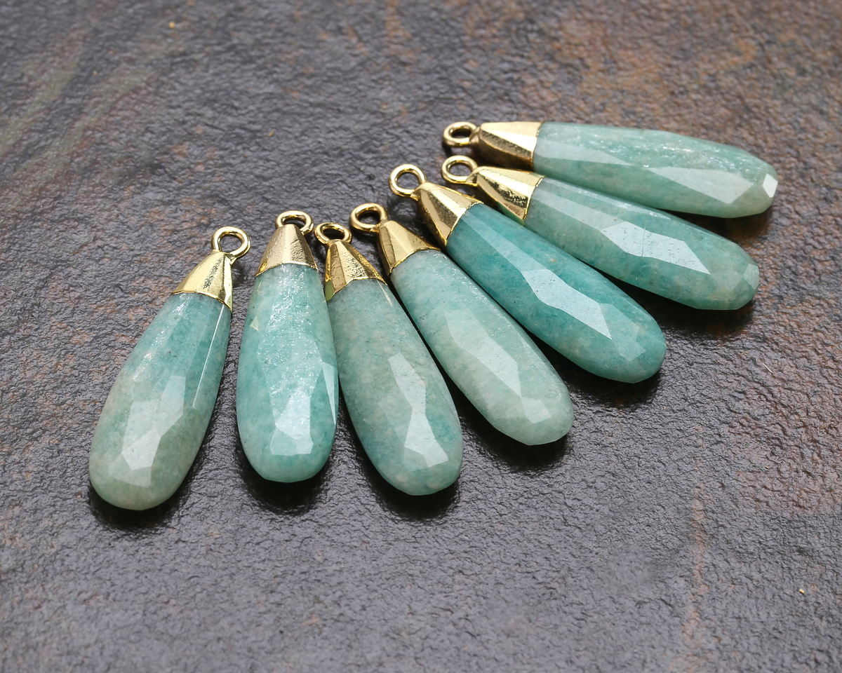 Brazilian Amazonite Faceted Puff Teardrop Focal w/ Gold Finish 9x28mm