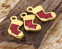 24K Gold (plated) Enamel Christmas Stocking Focal 9x17mm