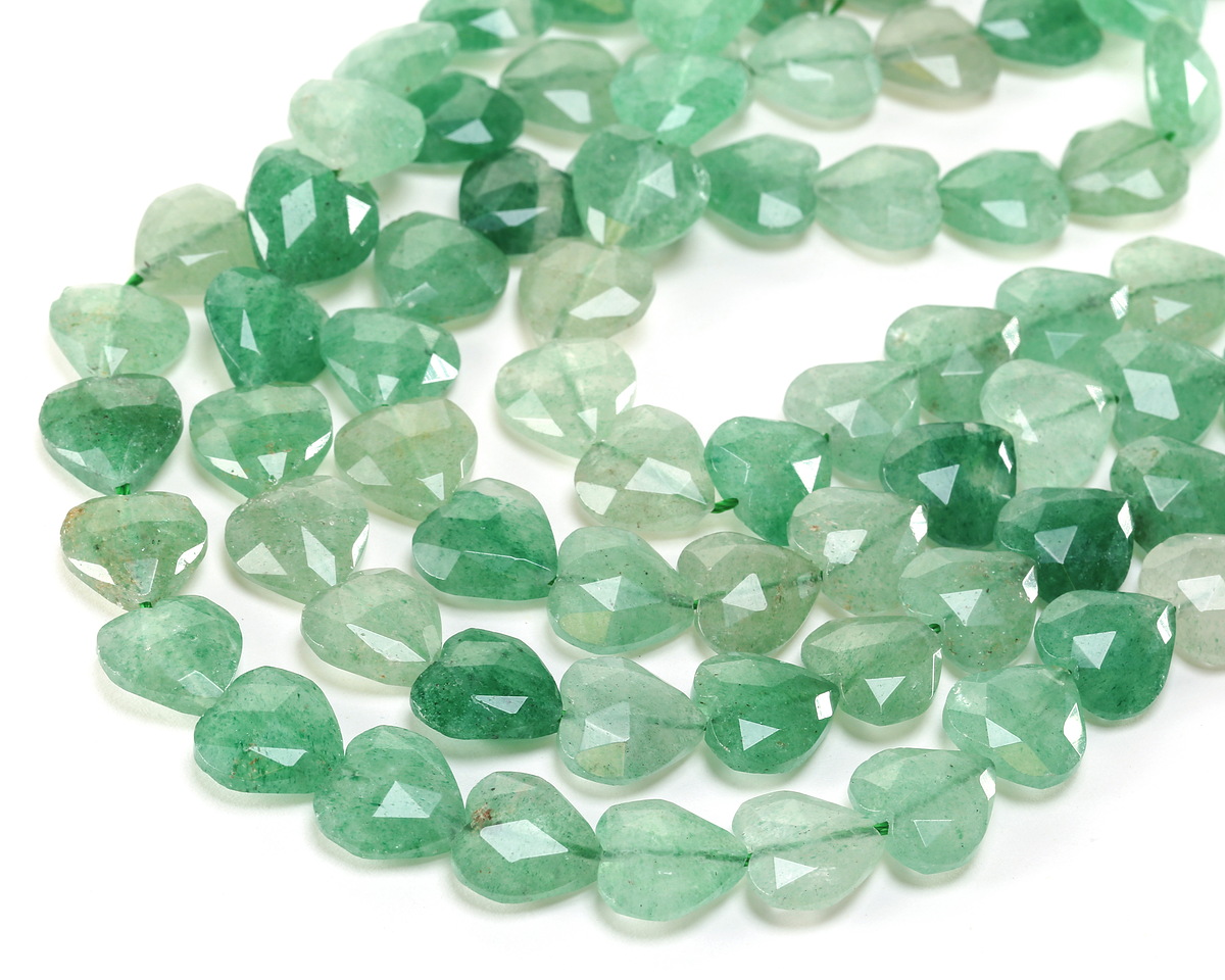 Green Strawberry Quartz Microfaceted Heart 13-14mm
