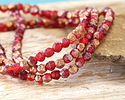 Czech Glass Textured Ruby Red w/ Copper Finish English Cut Bead 4mm