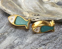 24K Gold (plated) White & Turquoise Pearl Enamel Fish Bead 15x7mm