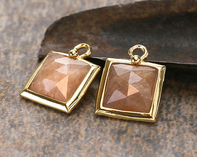 Peach Moonstone w/ Gold Finish Faceted Square Focal 10x13mm
