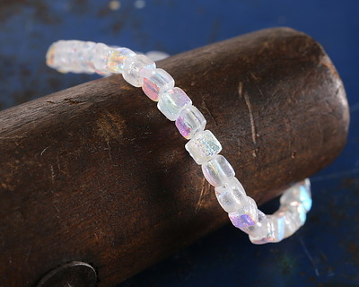 Czech Glass Textured Crystal AB Cube 4mm