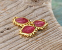 24K Gold (plated) Magenta Pearl Enamel Square Sun Focal 10.5x12.5mm