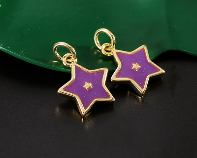 18k Gold (plated) Glitter Orchid Enamel Star Focal 11.5x13mm